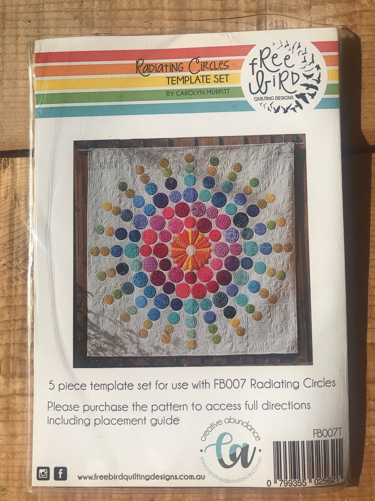 Radiating circles Quilt Pattern or Pattern and Template Set