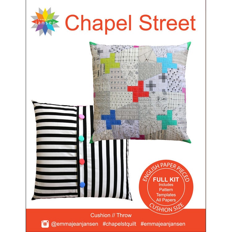Chapel St Quilt Kit - Pattern & Acrylic Templates or Add EPP Papers for Cushion Kit and Throw Kit