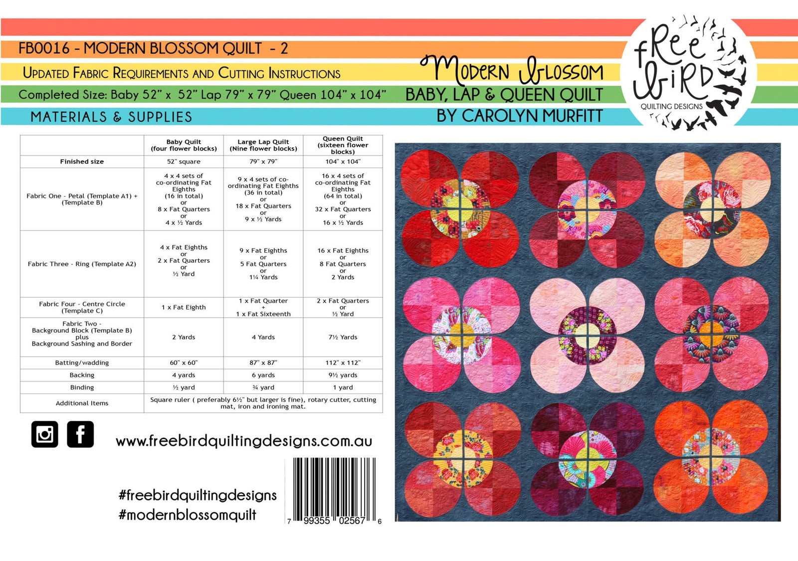 Modern Blossom Quilt Pattern or Pattern and Template Set