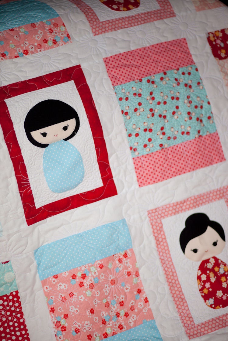Lovely Ladies Kokeshi Dolls Single Bed Quilt Pattern
