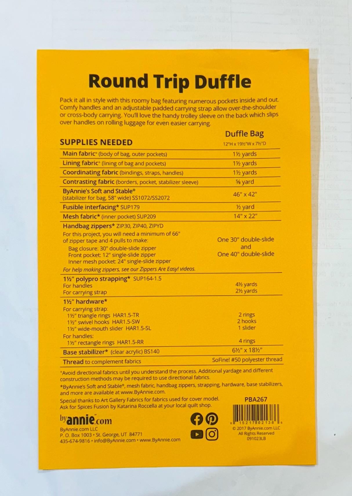 Round Trip Duffle Pattern