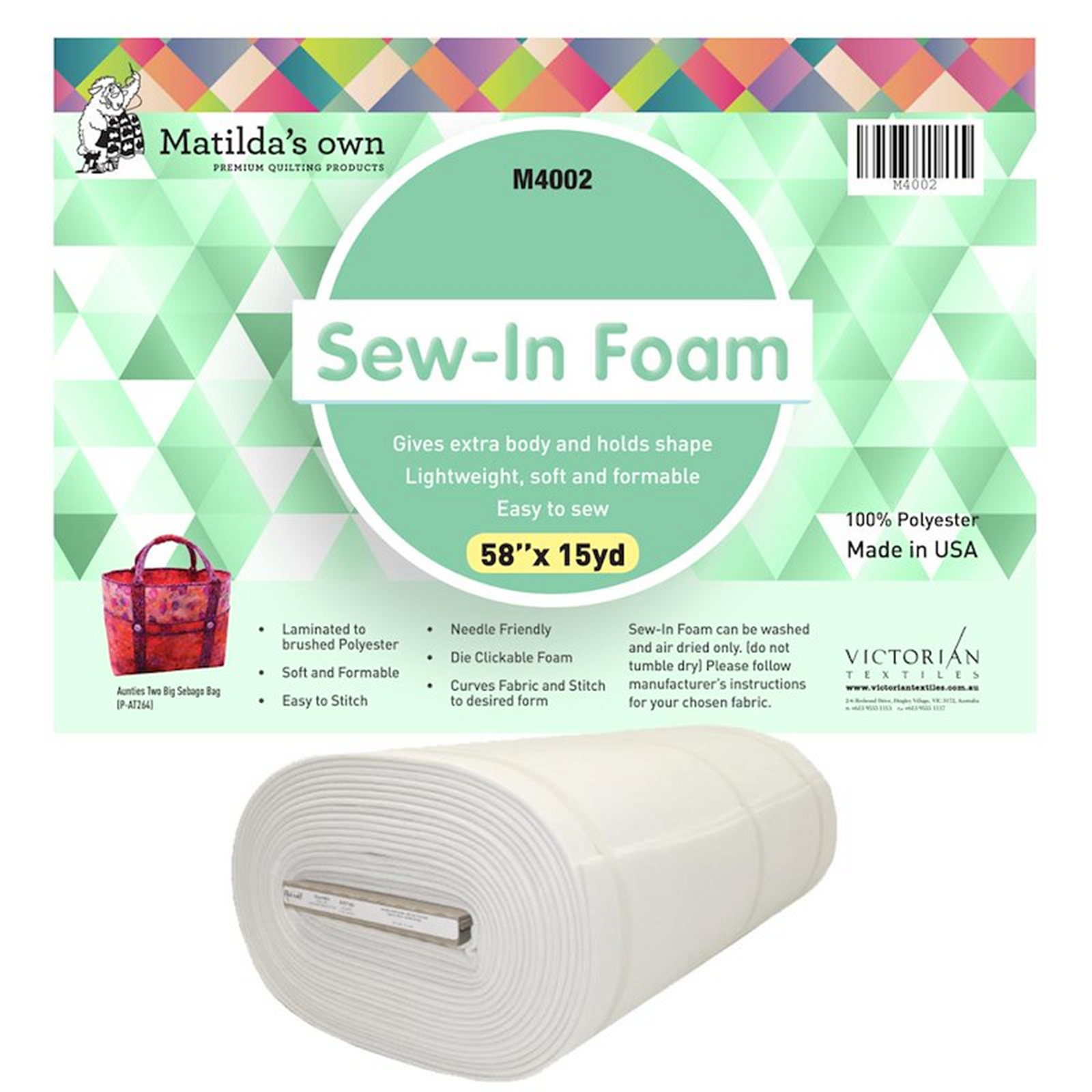 Matilda's Own Sew In Foam bag stabilizer, 58" (148cm) wide x 0.5 Metre