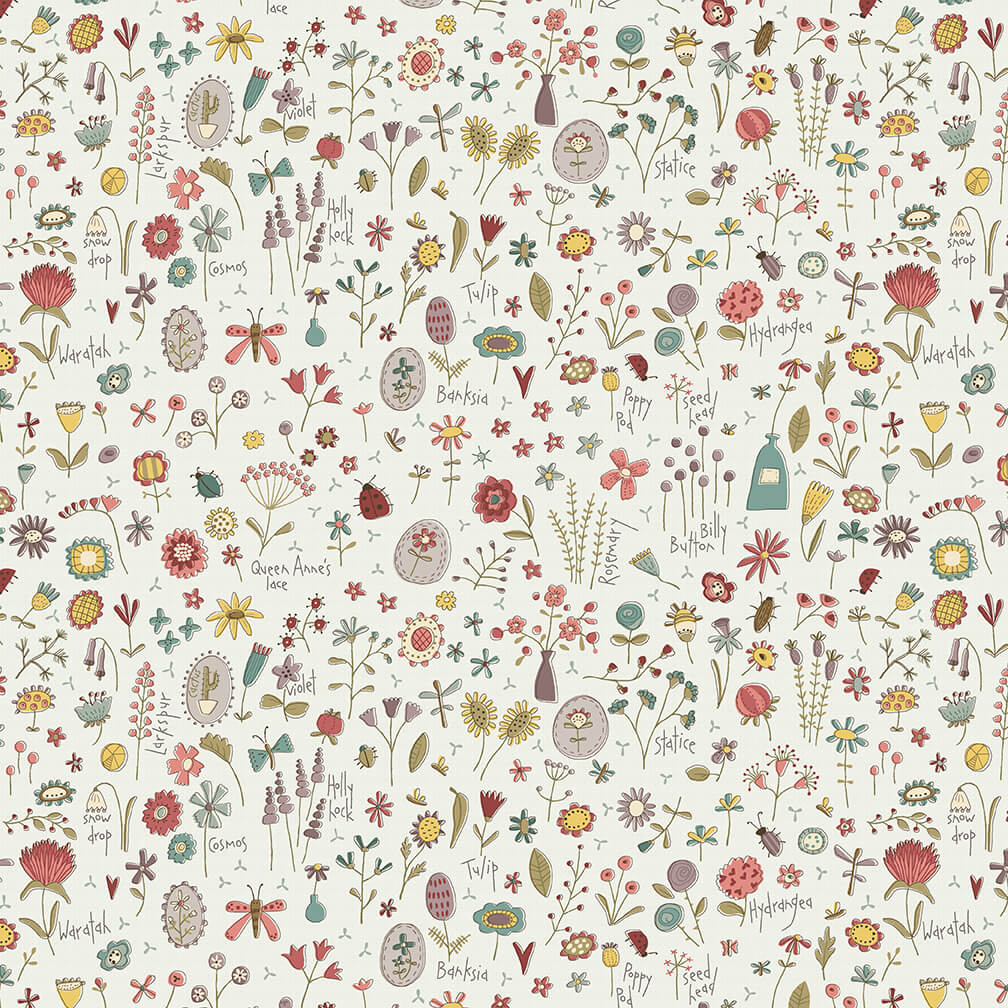 Toss Wild Flowers in Cream 289644 – Market Garden –  by Anni Downs - 1 metre