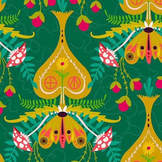 Wildflowers By Alison Glass - Spade (Emerald) fat quarter (0.25cm)