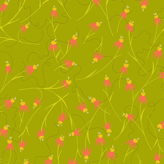 Wildflowers By Alison Glass - Cornflower (Chartreuse) fat quarter (0.25cm)