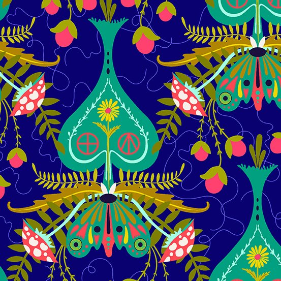 Wildflowers By Alison Glass - Spade (Cobalt) - fat quarter (0.25cm)