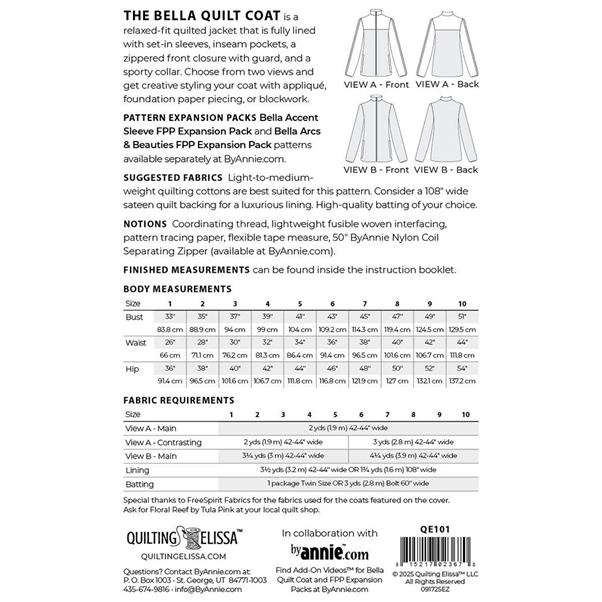 Quilting Elissa Bella Quilt Coat Sewing Pattern