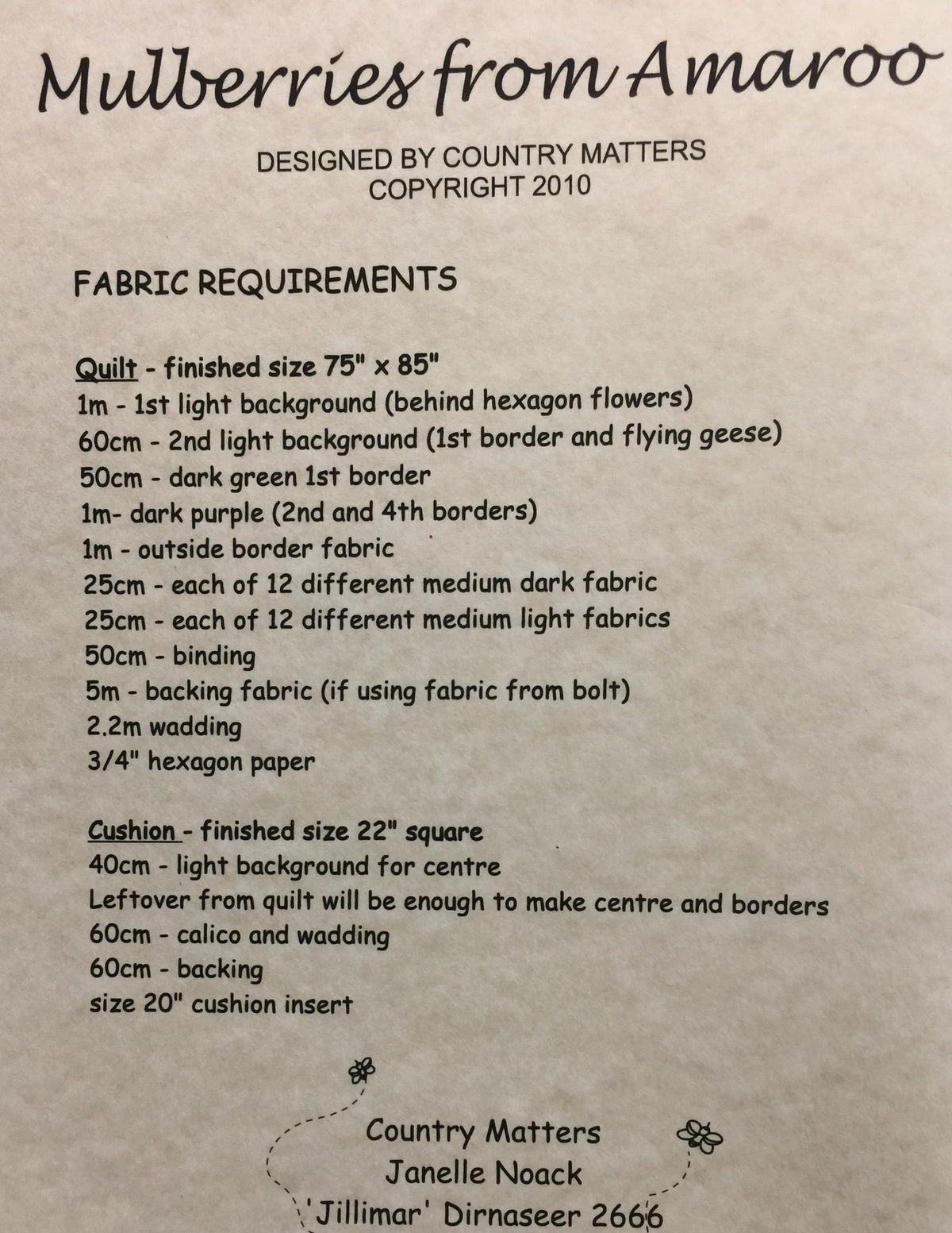 Mulberries from Amaroo Quilt Pattern