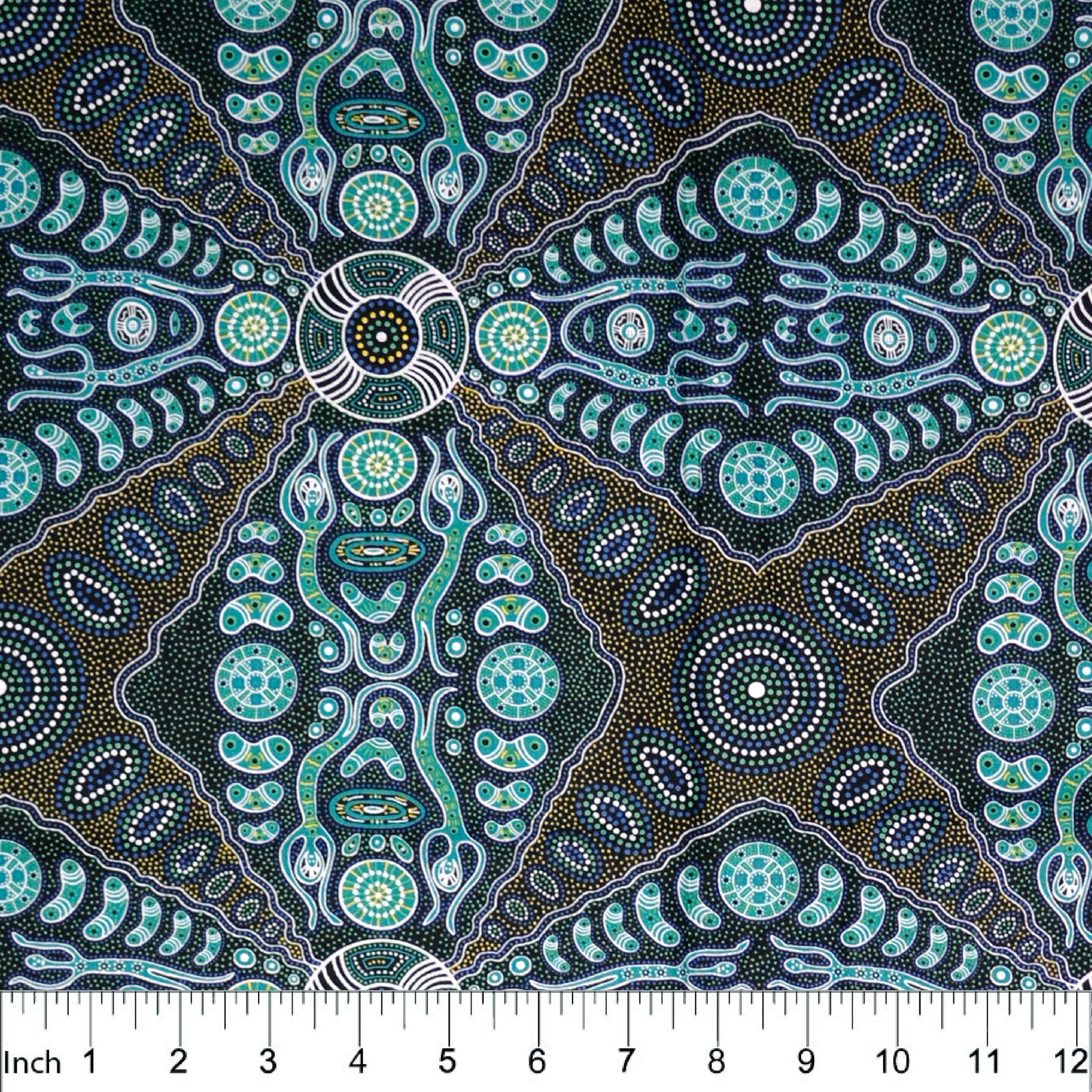 Aboriginal Indigenous Spirit People 2 in Green - Fat Quarter (.25m)