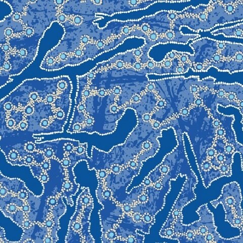 Aboriginal Indigenous Yellow Bush Plum in Blue - Fat Quarter (.25m)