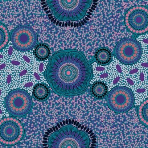 Aboriginal Indigenous Meeting Places in Blue - Fat Quarter (.25m)