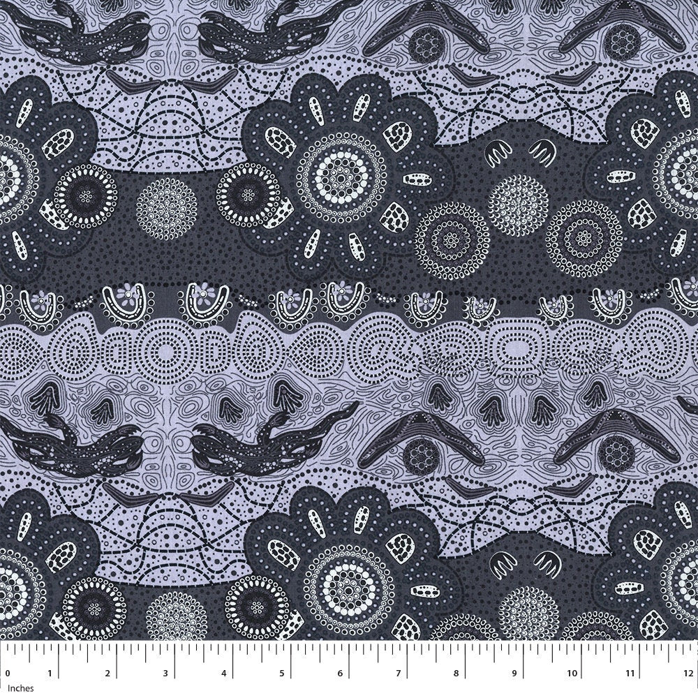 Aboriginal Indigenous Home Country in Ash - Fat Quarter (.25m)