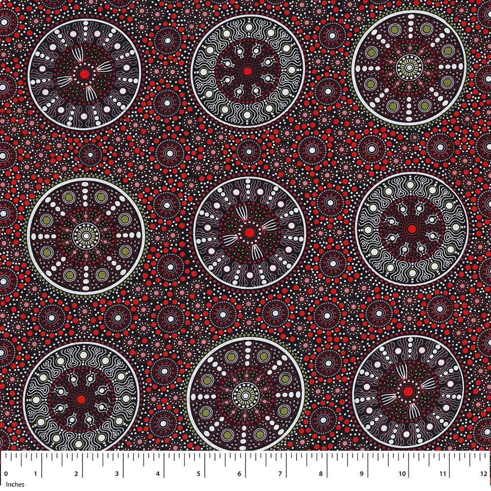Aboriginal Indigenous Wildflowers after the Rain in Red - Fat Quarter (.25m)