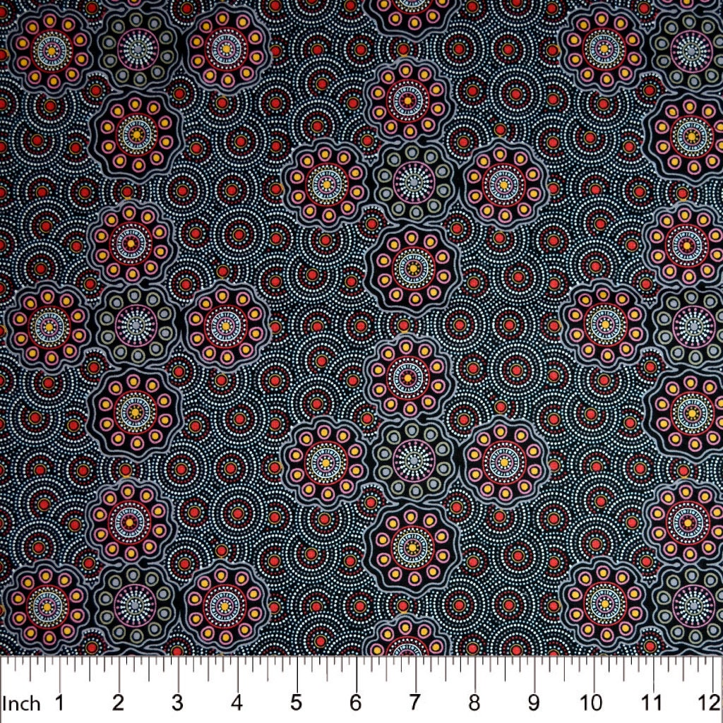 Aboriginal Indigenous - Ladies Collecting Wild Fruits in Gold - Fat Quarter (.25m)