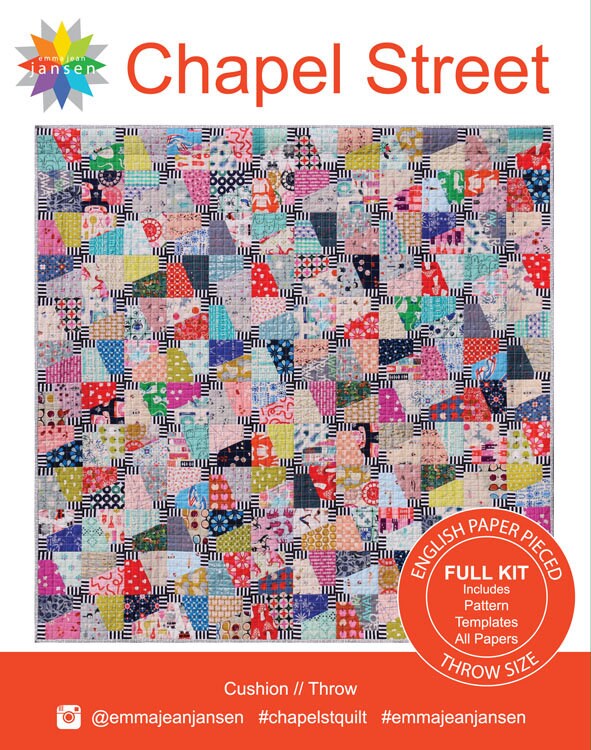 Chapel St Quilt Kit - Pattern & Acrylic Templates or Add EPP Papers for Cushion Kit and Throw Kit