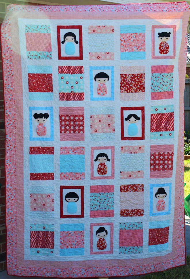Lovely Ladies Kokeshi Dolls Single Bed Quilt Pattern
