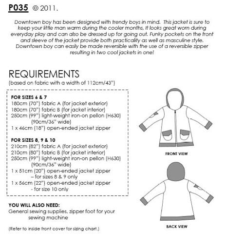 Downtown Boy's Jacket Pattern