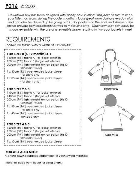 Downtown Boy's Jacket Pattern