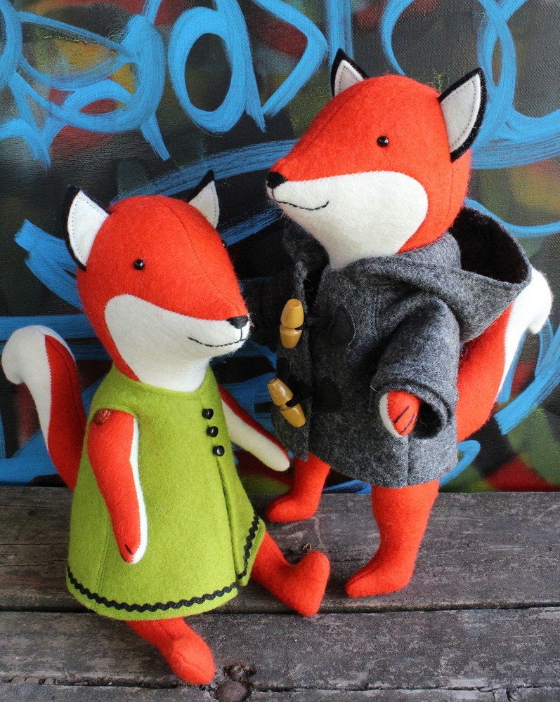Ginger and Blue Foxes Pattern